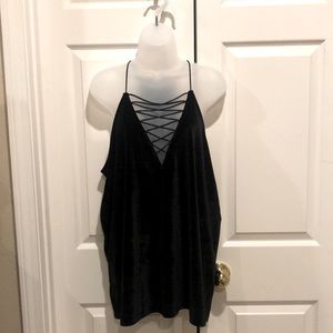 Express Velvet Black Tank Top Criss-Cross Front
